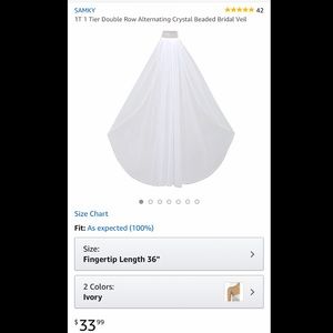 1 crystal edged fingertip bridal veil - ivory